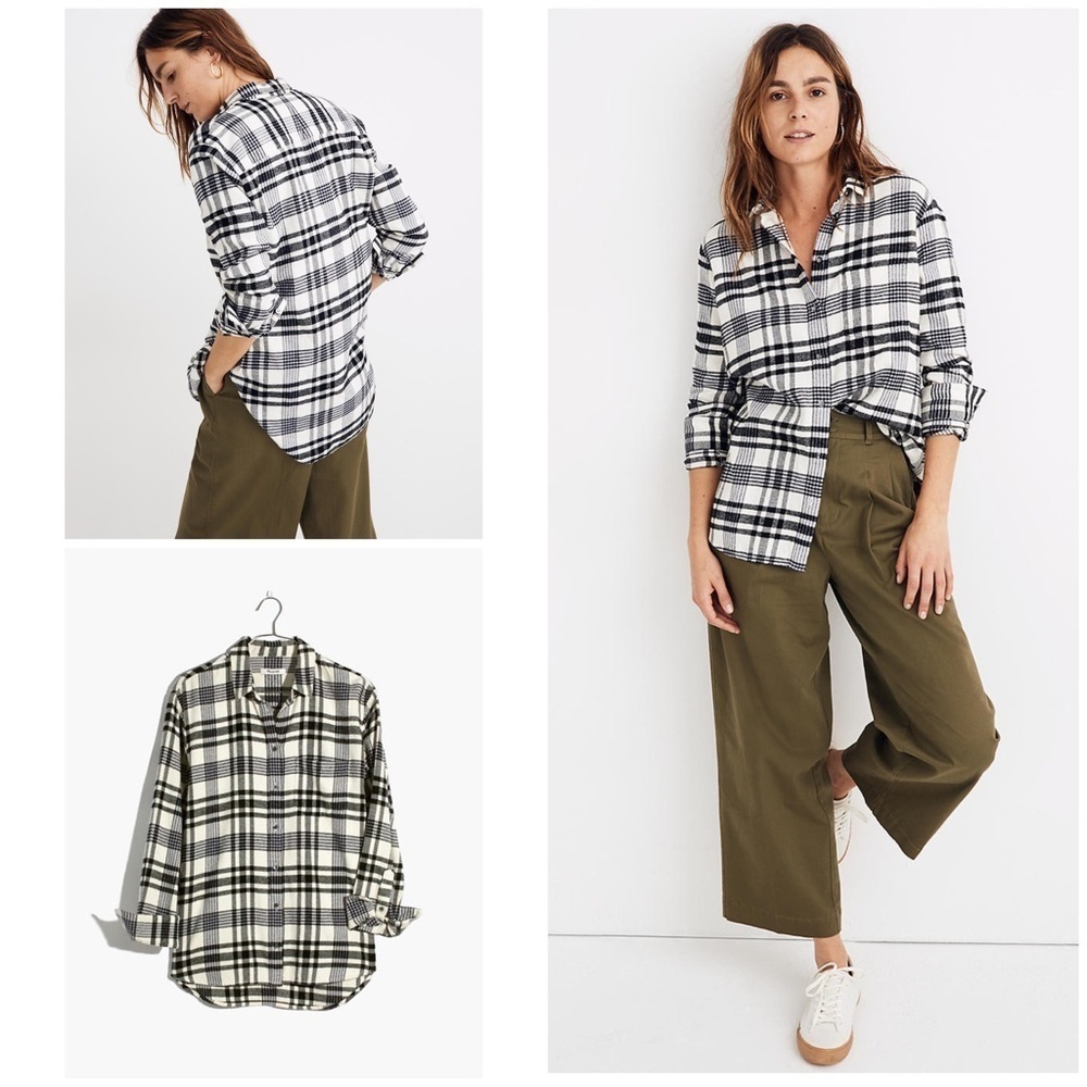 Madewell Romana Plaid Flannel Oversized Ex-Boyfriend Shirt  Buttondown Top M‌